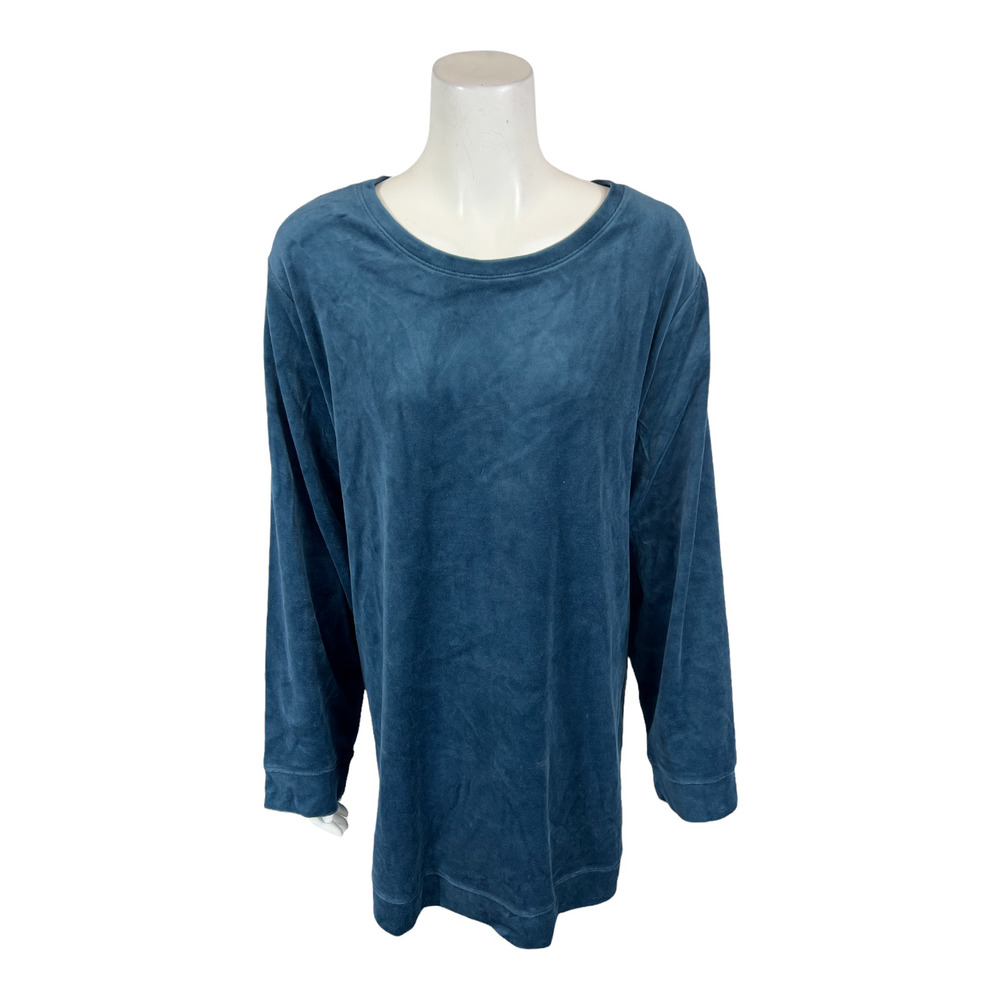 Denim & Co. Petite Velour Long-Sleeves Tunic with Pockets Mallard Blue PL Size
